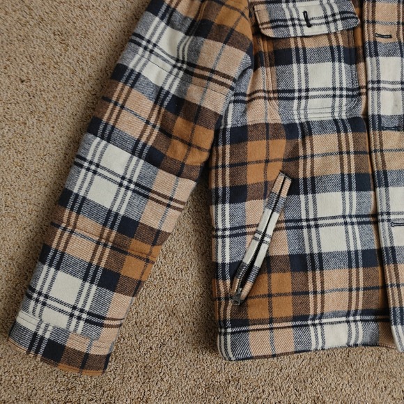 Abercrombie Jacket Mens Medium Brown Plaid Full Zip Outdoors Wool Puffer Coat - Picture 4 of 15